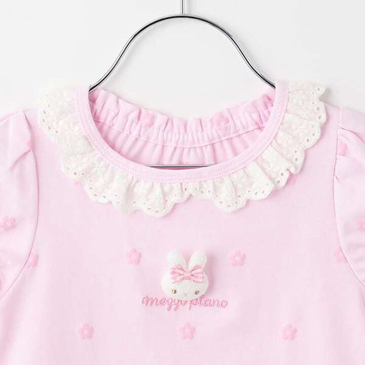 Floral Pattern Short Sleeve T-Shirt with Rabbit Mascot,Off white, medium image number 2