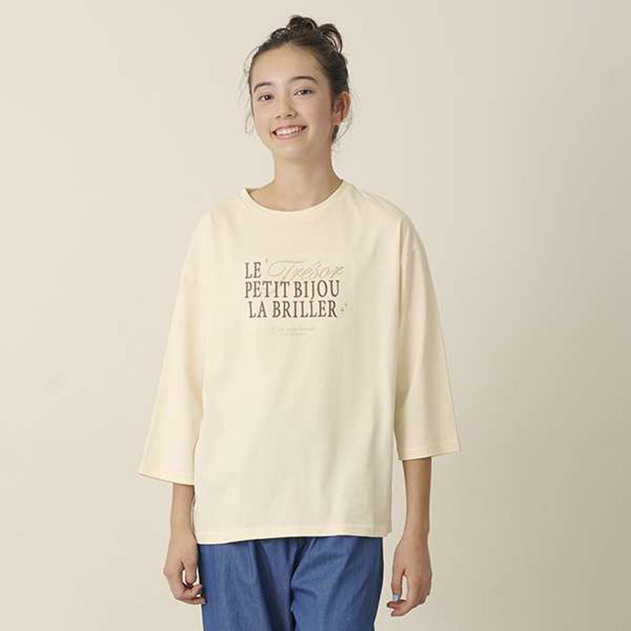 [GOOD PRICE] 6-Sleeve Logo T-Shirt,Cream, large image number 0