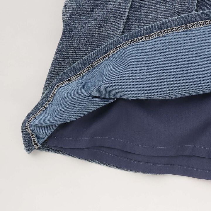 [With Belt Loops] Denim-Look Pleated Skirt,Blue, medium image number 13
