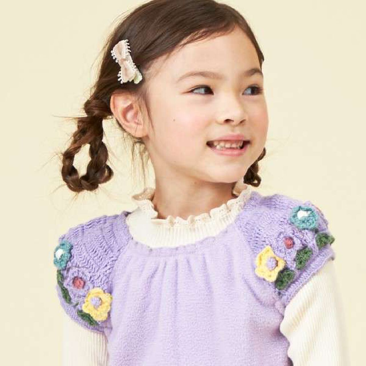KP Knit Fleece Vest with Flower Sleeves (80-130),Lavender, large image number 8