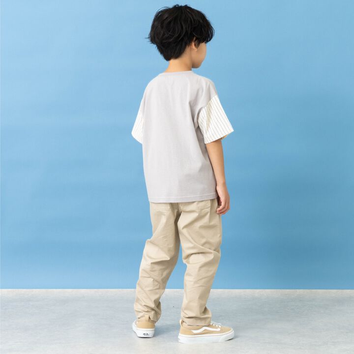 Wide Silhouette Short-Sleeve T-Shirt with Contrasting Sleeves,White, medium image number 3