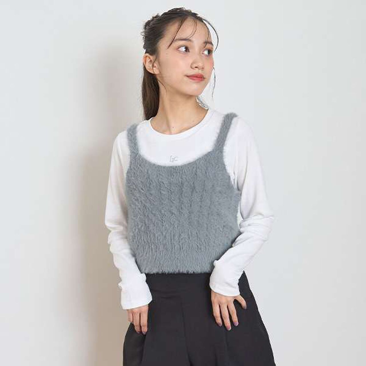 Washable Shaggy Vest Inner Set,Light gray, large image number 0