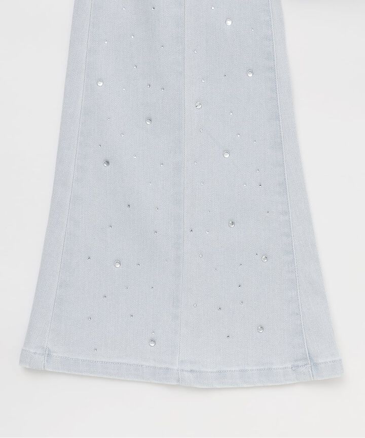 Back Ribbon Stone Flare Denim Pants,Light blue, medium image number 10