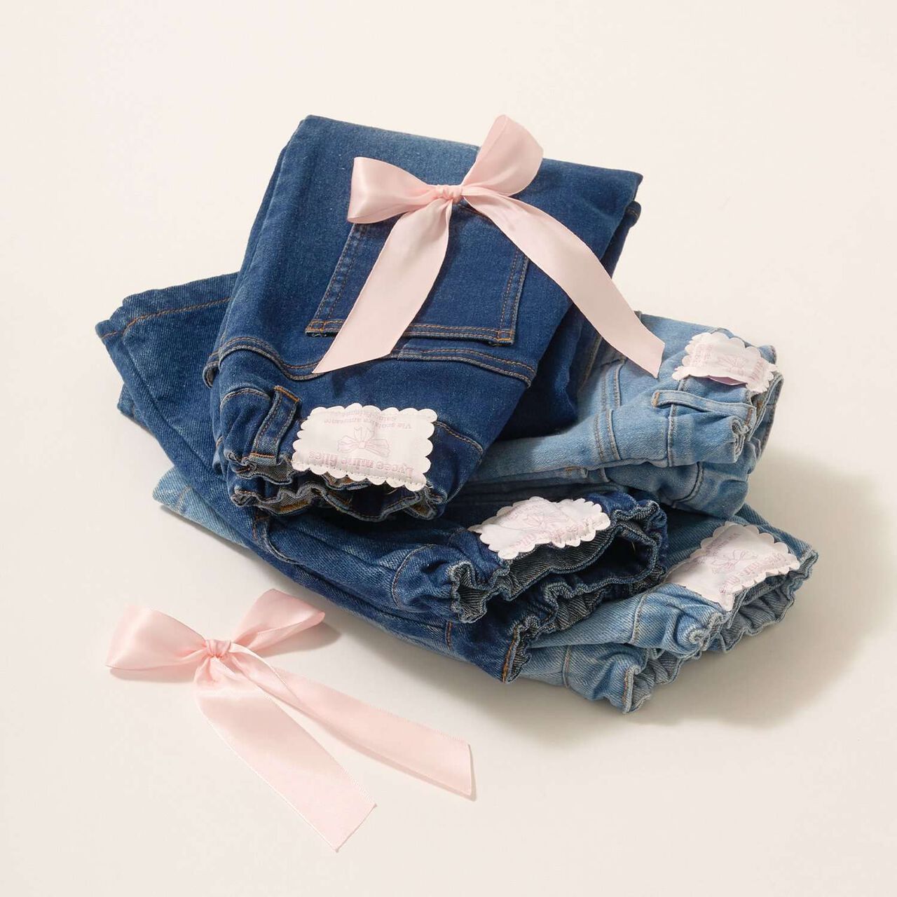 Stretch Denim Scallop Trim Skirt with Shorts,Sax blue, large image number 15