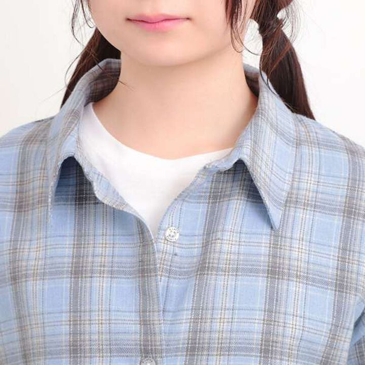 [Set Item] Brushed Checkered Shirt + Long Sleeve T-Shirt,Sax blue, medium image number 4