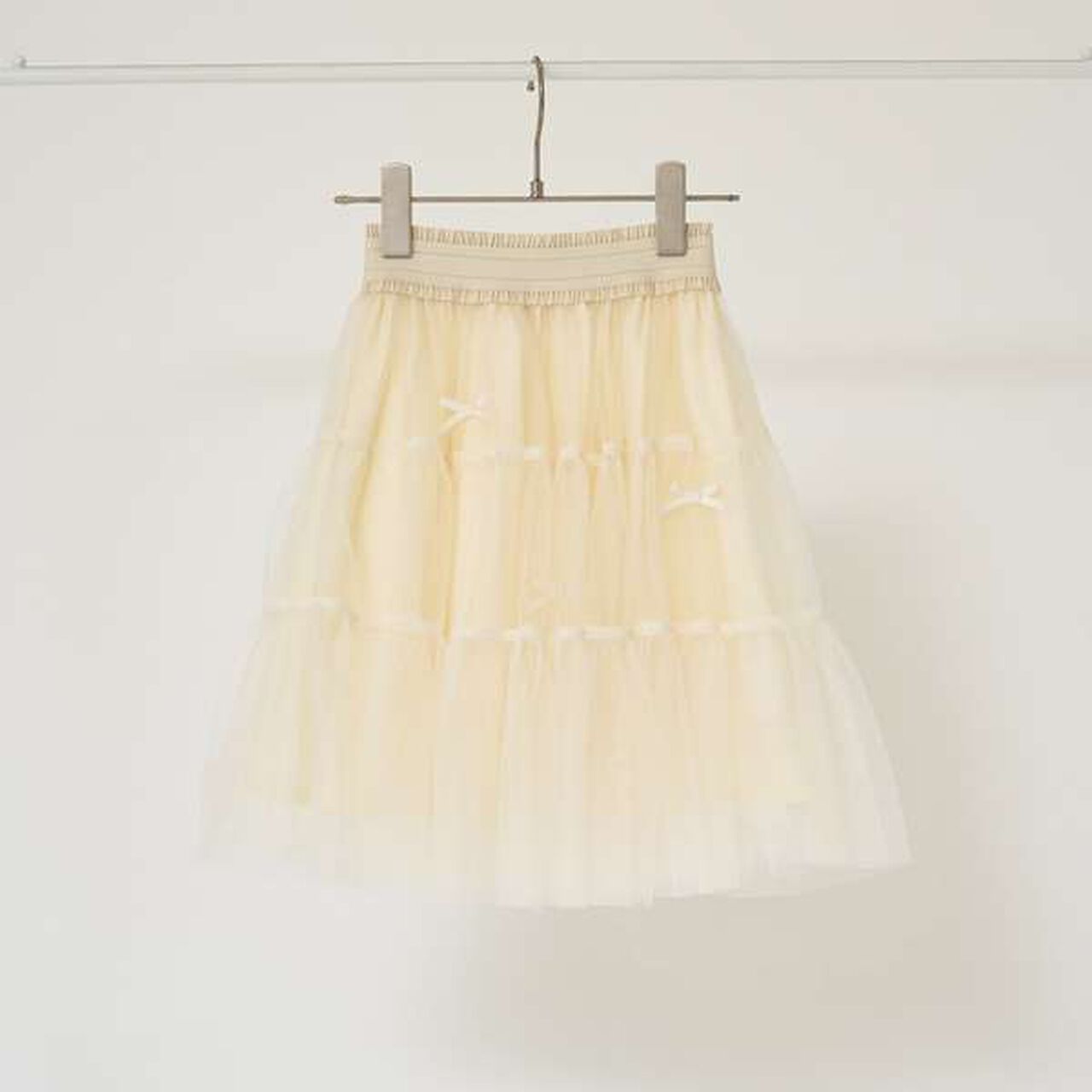 Tiered Tulle Skirt with Ribbon,Black, large image number 12