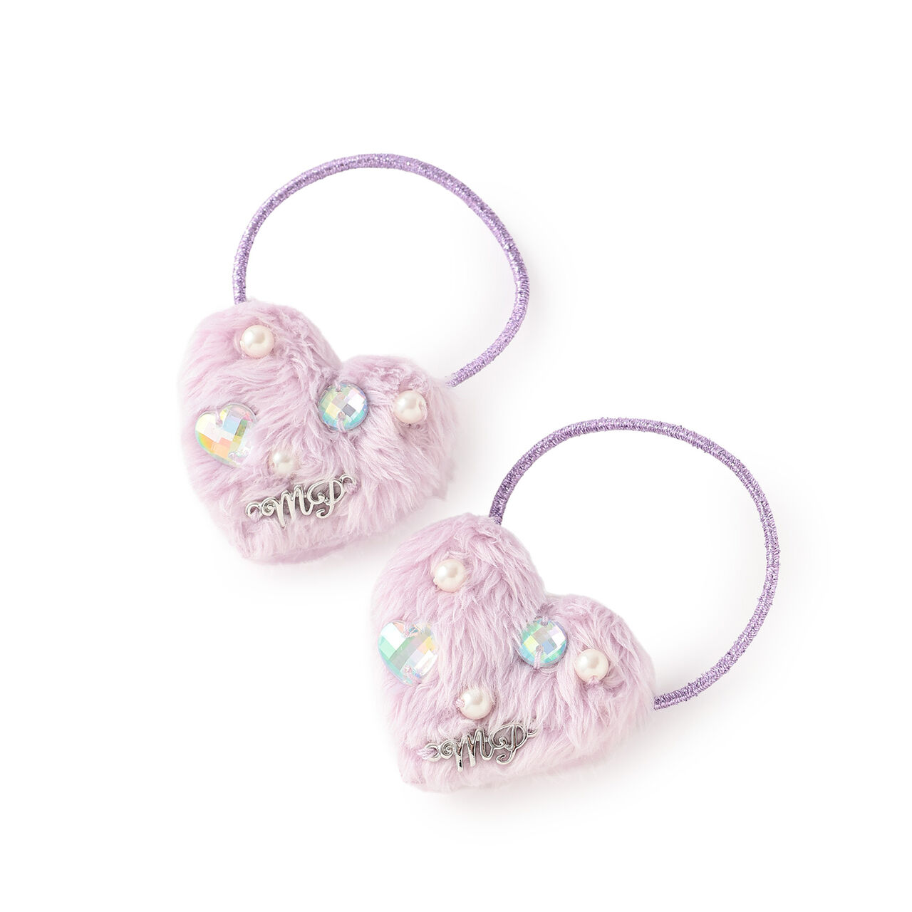 Puffy Heart Pearl Hair Ponytail Holders - Set of 2,Lavender, large image number 0