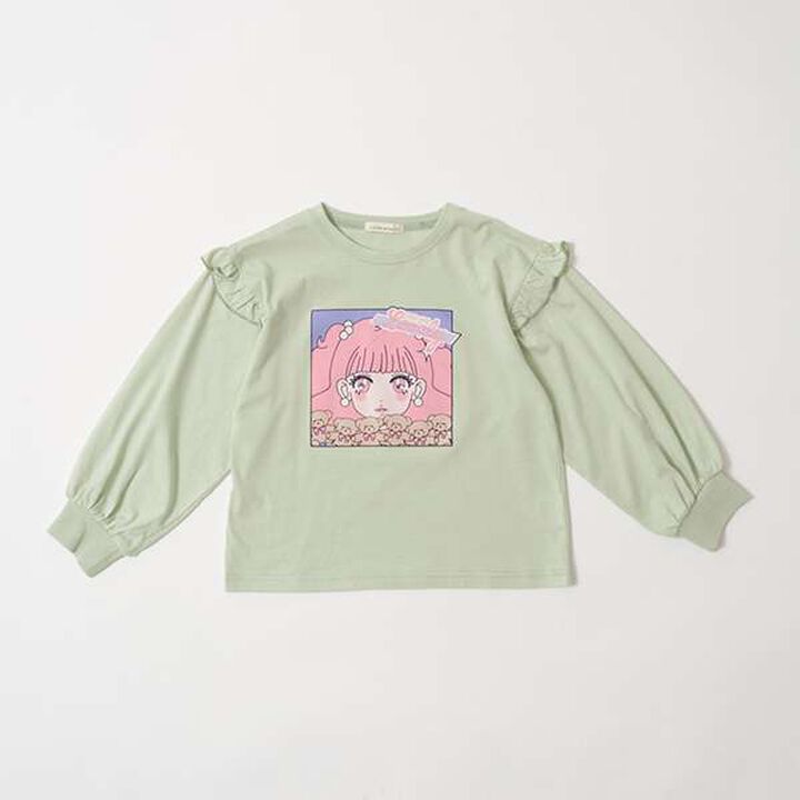 Non-Deforming Girls' Frill Big T-Shirt,Mint, medium image number 8