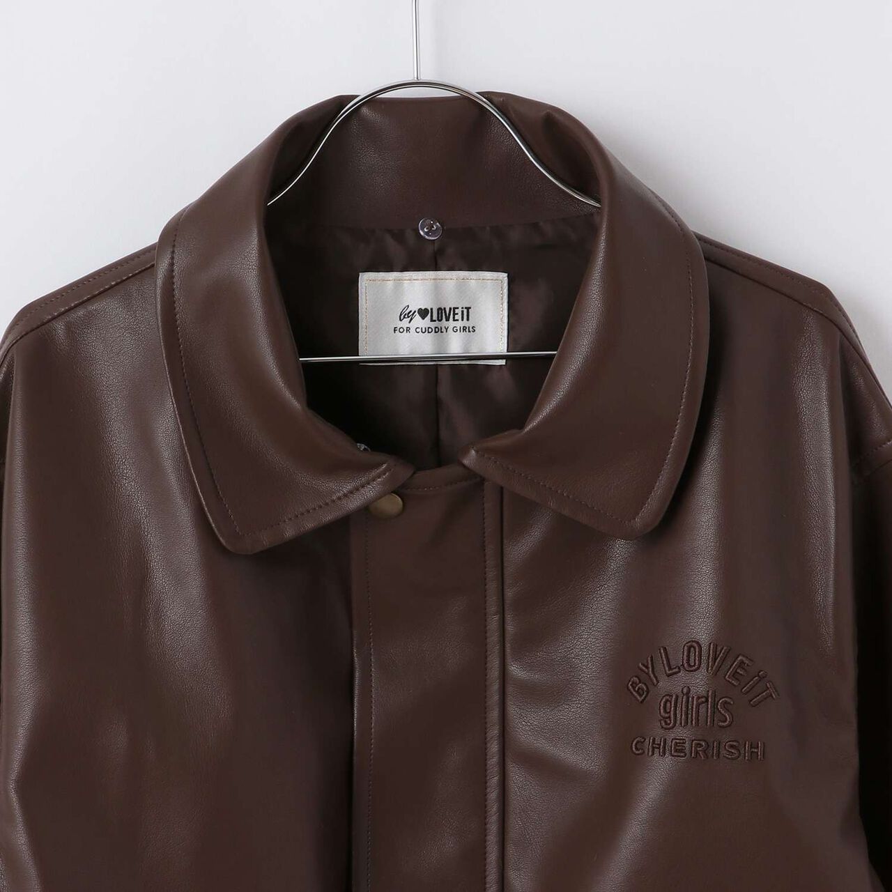 Faux Leather Jacket with Fur Collar,Black, large image number 10