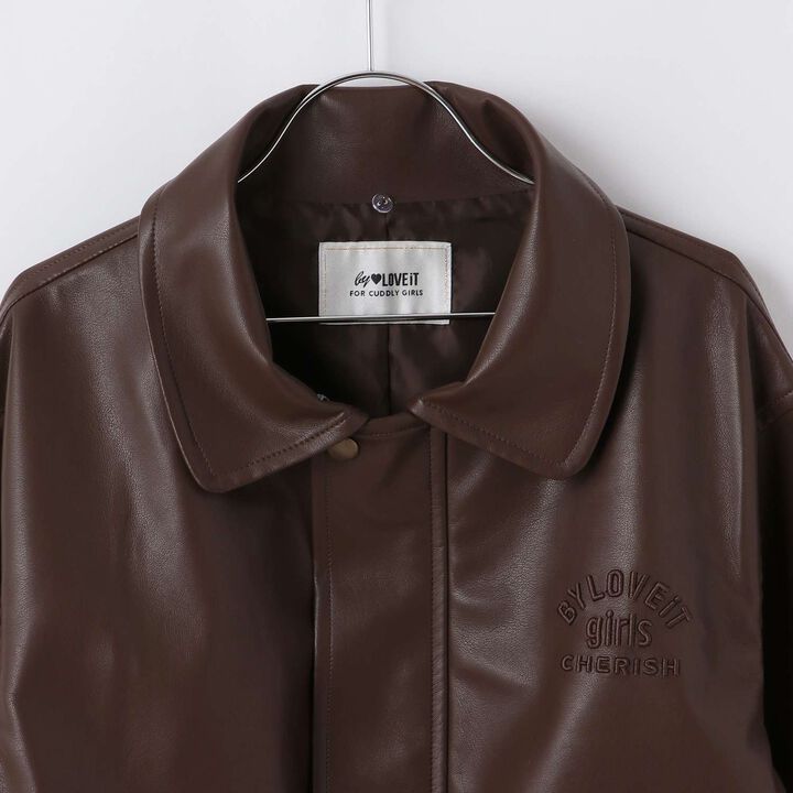 Faux Leather Jacket with Fur Collar,Black, medium image number 10