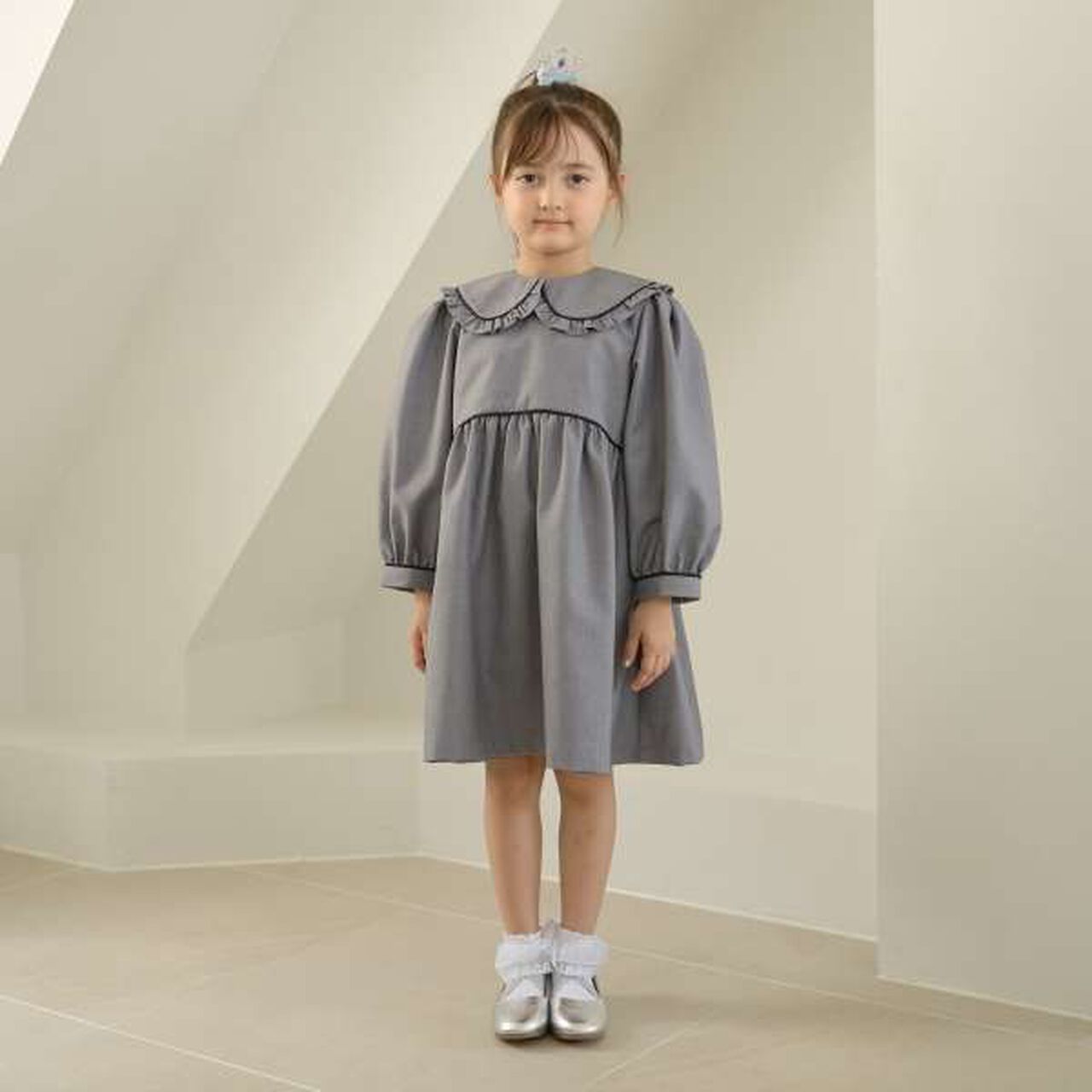 Removable Collar Occasion One-Piece Dress,Gray, large image number 0