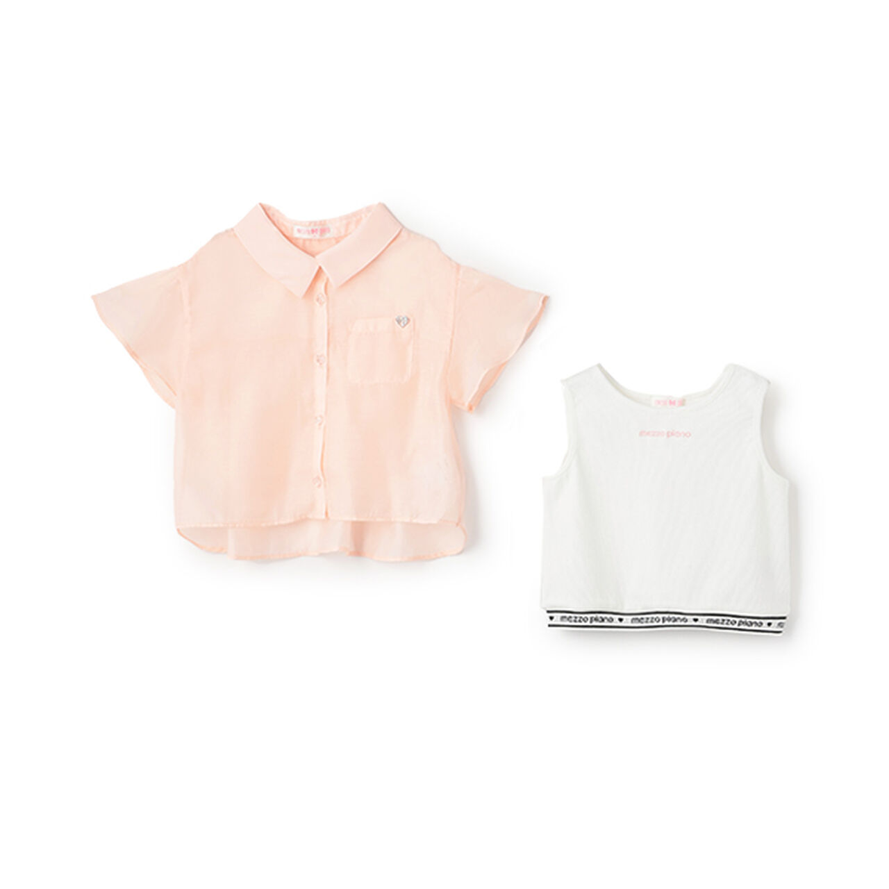 Sheer Shirt & Logo Rib Tank Top Set,Peach, large image number 2