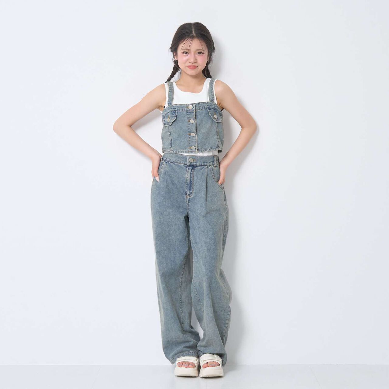 [LTXC / Cool Touch] Denim Pants and Bustier Set,Blue, large image number 0