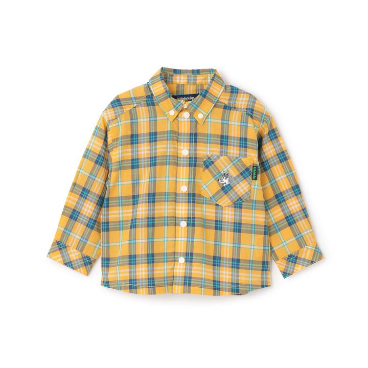 Wolf Embroidery Checkered Long-Sleeve Shirt,Yellow, medium image number 0