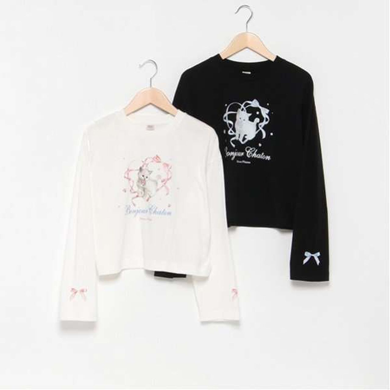 [GOOD PRICE] Bonjour Chaton Long-Sleeve T-Shirt,Black, large image number 18