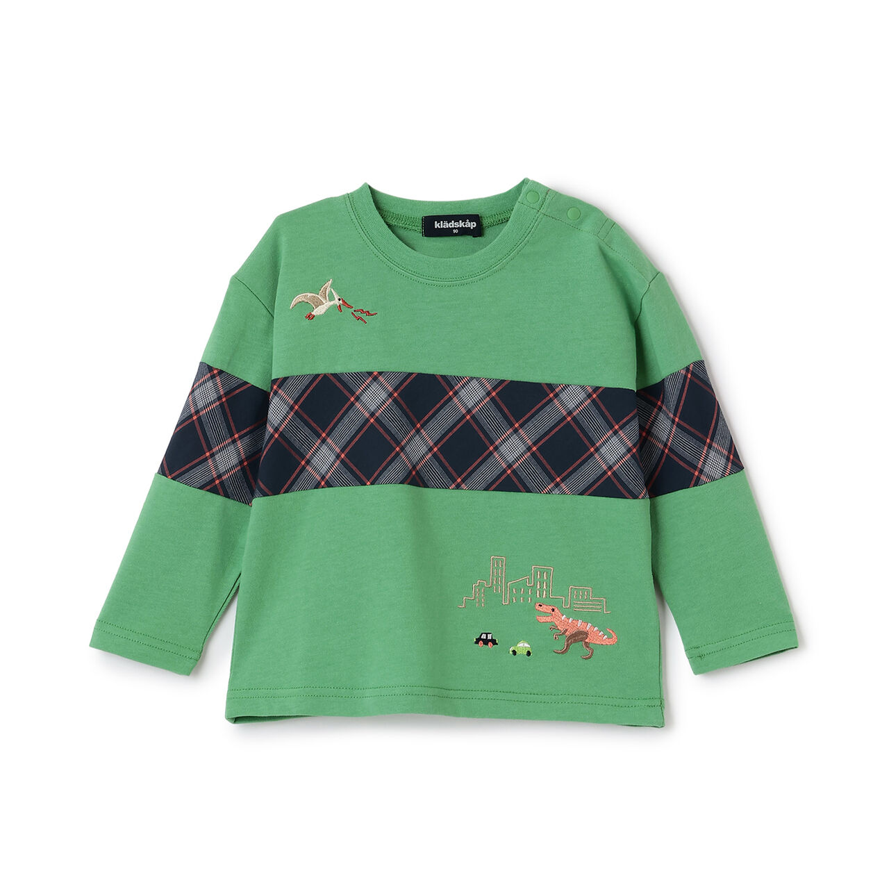 Dinosaur and City Checkered Long-Sleeve T-Shirt,Smoke white, large image number 12