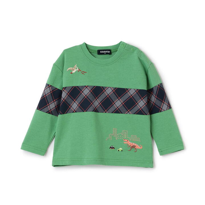 Dinosaur and City Checkered Long-Sleeve T-Shirt,Smoke white, medium image number 12