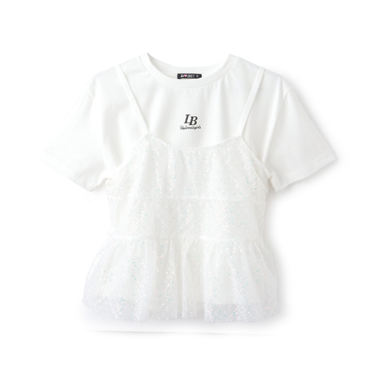 T-Shirt with Tulle Bustier,Off white, large image number 0