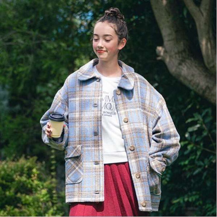 Check Cocoon Coat,Navy, medium image number 20