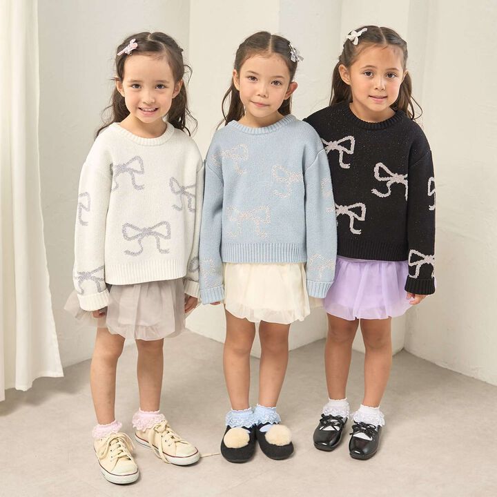 Short Lame Ribbon Sweater,Sax blue, medium image number 20