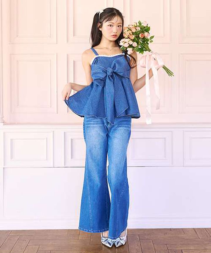 Denim Ribbon Bustier,Deep blue, medium image number 5