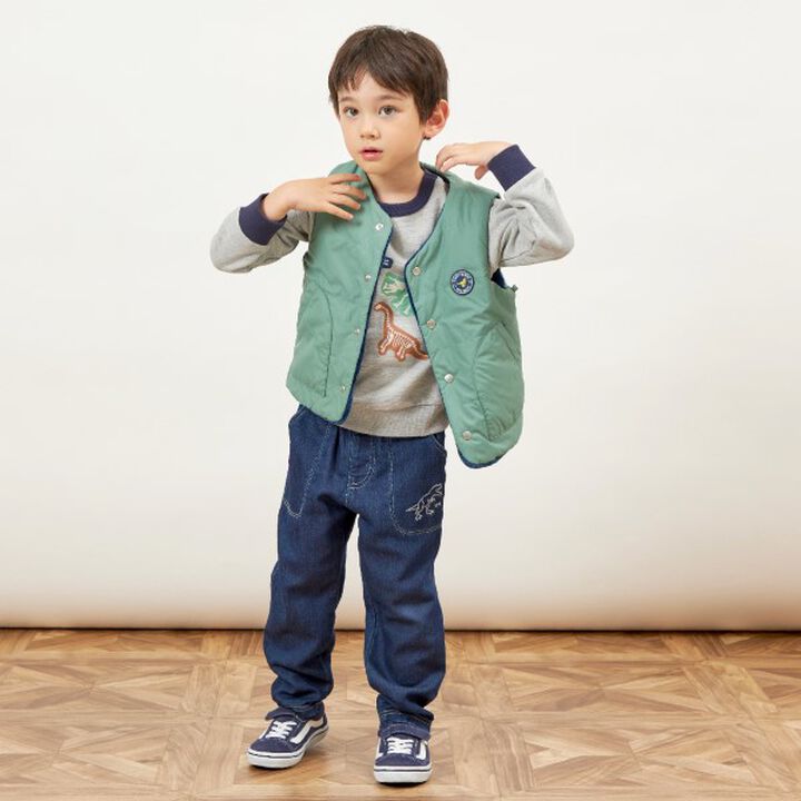 KPBOY Dinosaur Reversible Boa Lined Padded Vest (80-130),Blue, medium image number 1
