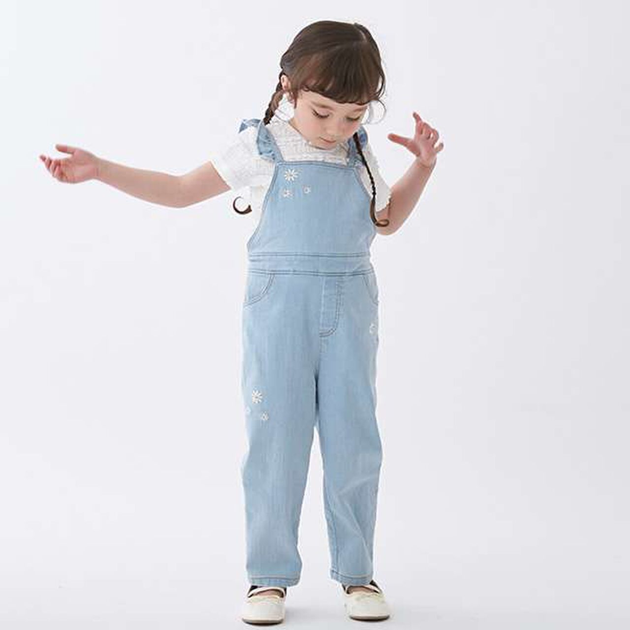 [Link] Flower Embroidery Overalls (Kids),Ivory, large image number 1