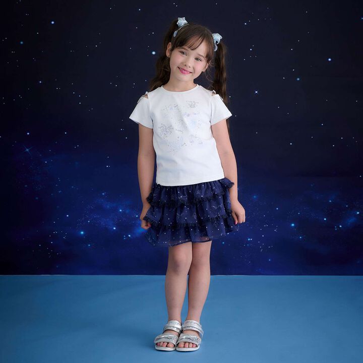 Zodiac Pattern Tiered Culotte Skirt,Navy, medium image number 4