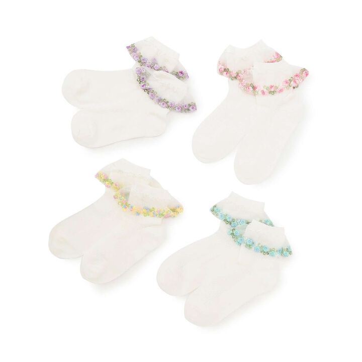 Flower Tulle Socks,Yellow, medium image number 3