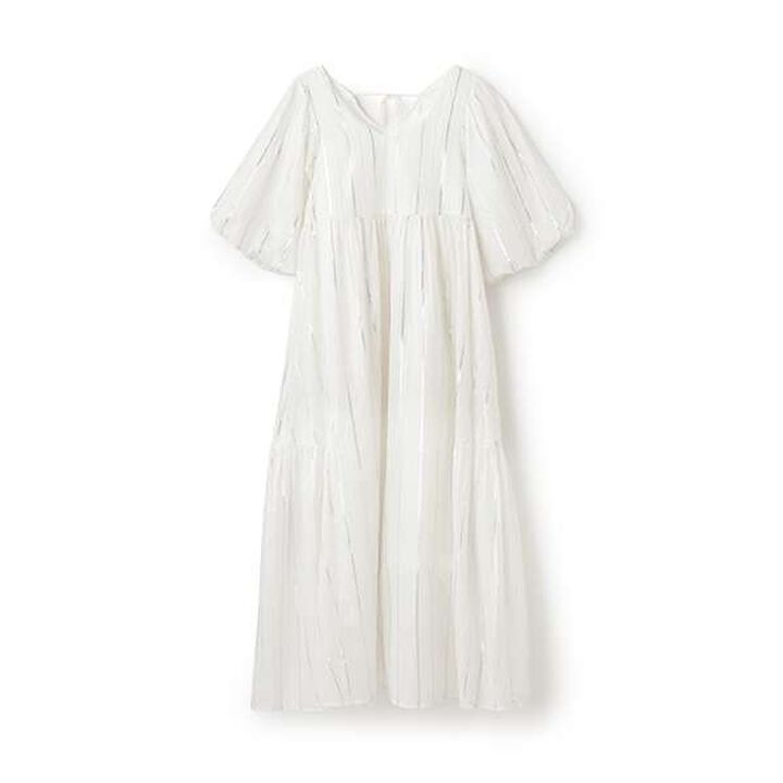 [Link] Lame Stripe & Floral Pattern One-Piece Dress,Off white, medium image number 0