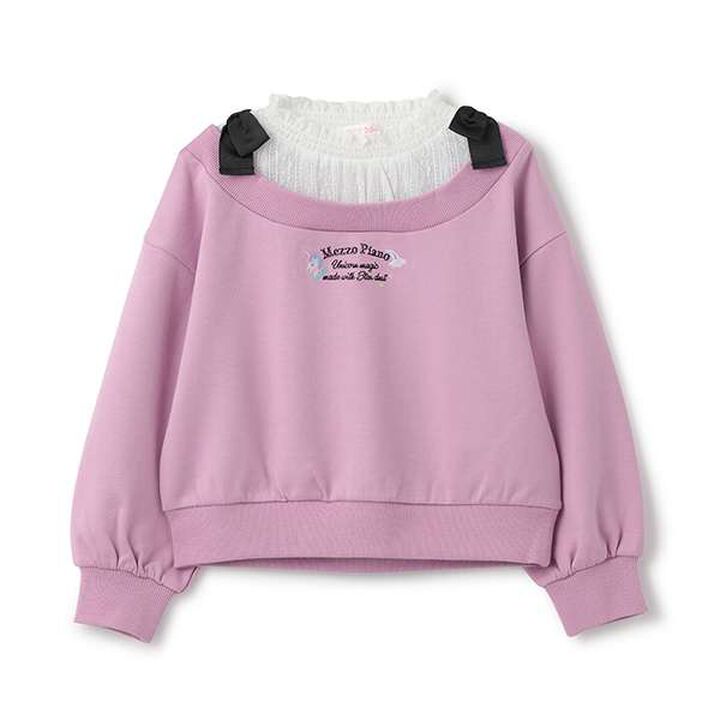Shoulder Ribbon Layered Sweater,Lilac, medium image number 0