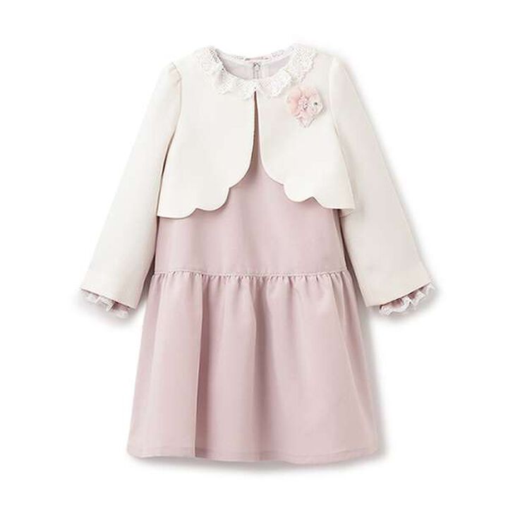 Long-Sleeve OP + Scallop Trim Jacket Set,Beige, medium image number 4