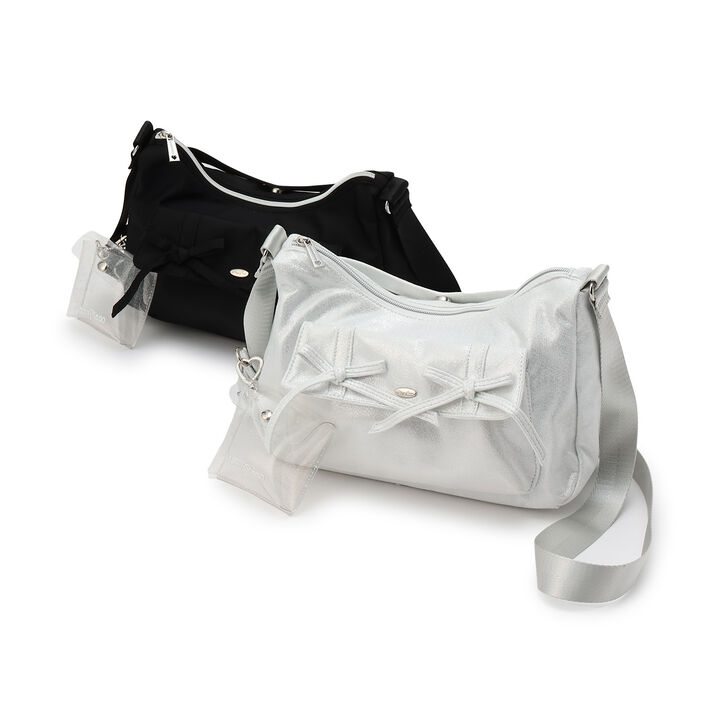 Sparkling Ribbon Flap Shoulder Bag with Pouch,Silver, medium image number 13
