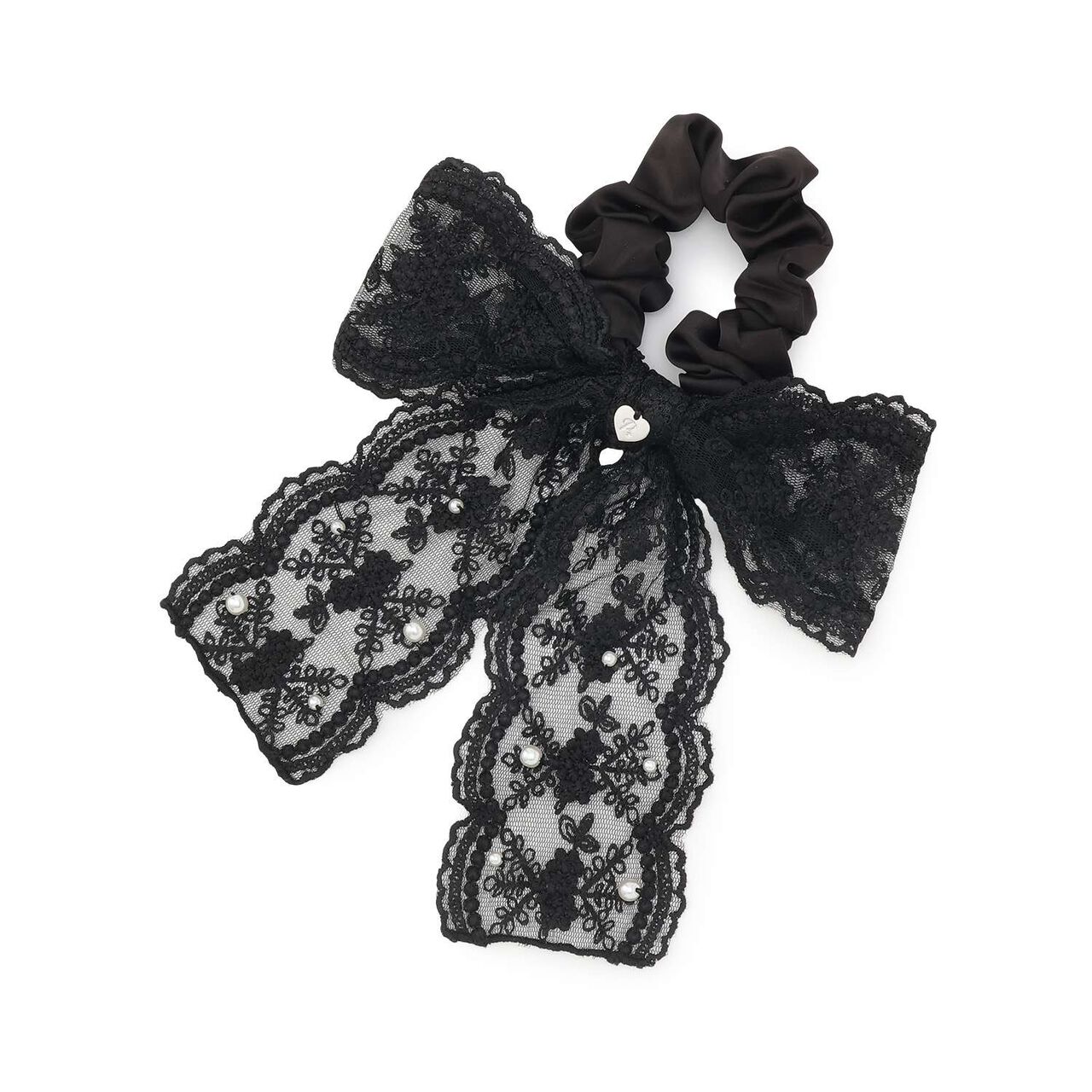 Lace Ribbon Scrunchie,Black, large image number 0