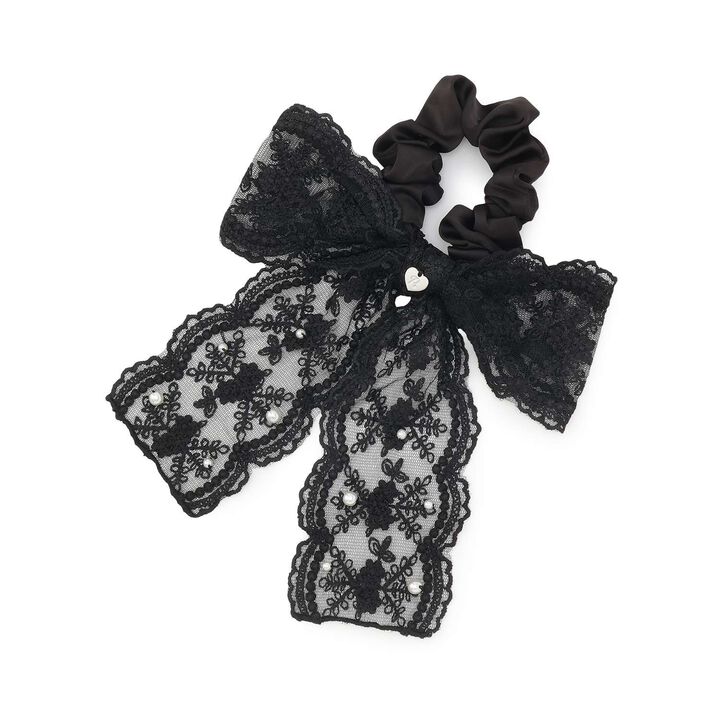 Lace Ribbon Scrunchie,Black, medium image number 0