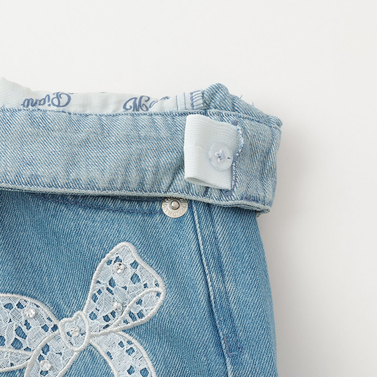 Lace Appliqué Slim Fit Loose Straight Denim Pants,Light blue, large image number 7