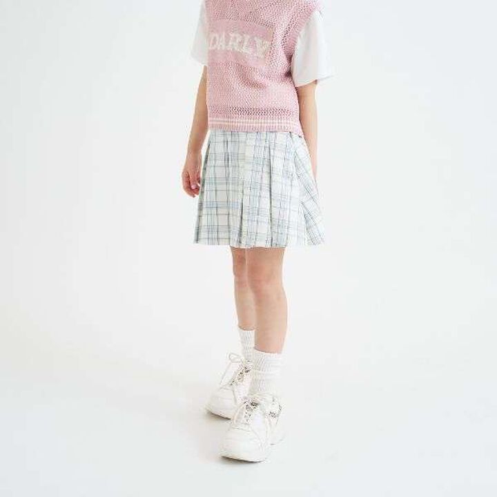 Checkered Front Pleated Skirt,Light beige, medium image number 24