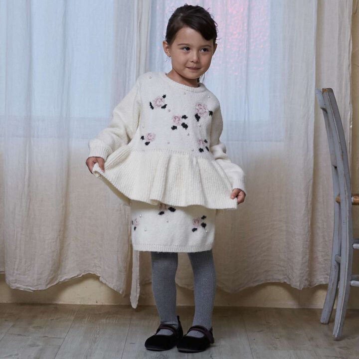 Fluffy and Soft/Matching Flower Pearl Knit Skirt <Set Up Compatible>,, medium