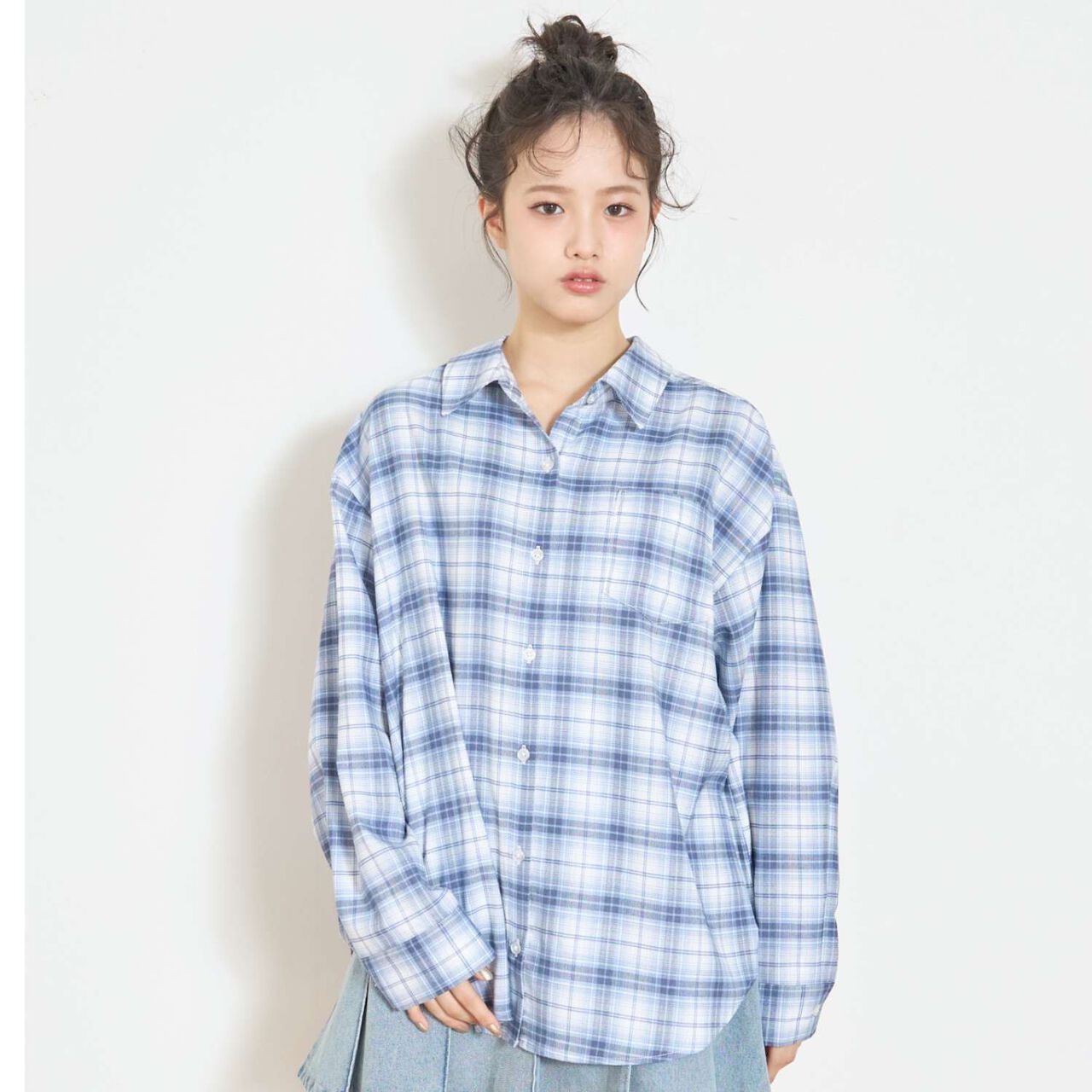 Loose Checkered Shirt,Brown, large image number 3