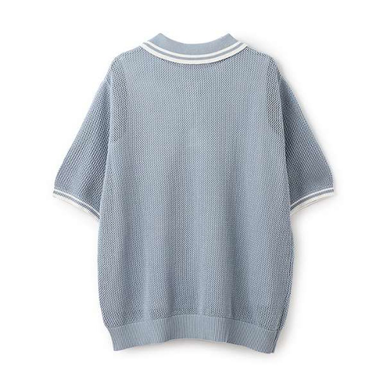 Mesh Short-Sleeve Polo Knitwear,Blue, large image number 12