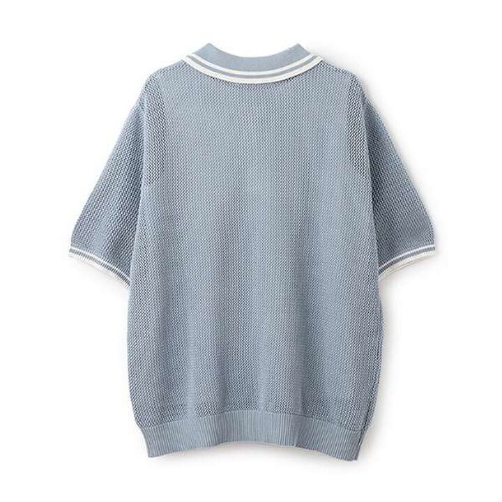 Mesh Short-Sleeve Polo Knitwear,Blue, medium image number 12