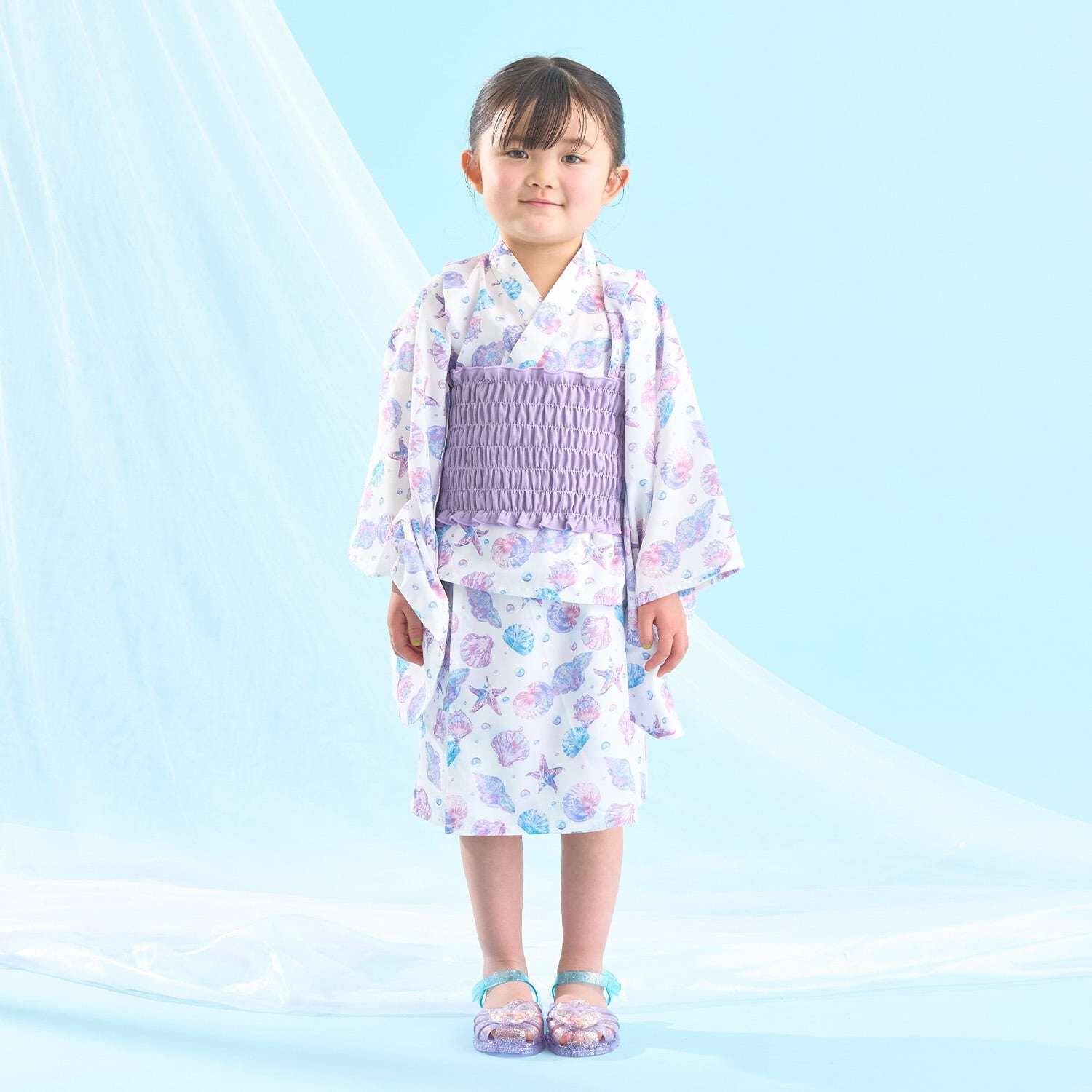 Easy Wear♪] Cool Touch 4-Way Separate Yukata with Obi Belt