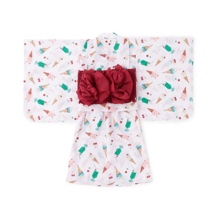 [Easy Wear♪] Cool Touch 4-Way Separate Yukata with Obi Belt (Kawaii) [Kids Girls],Dark red, medium image number 6