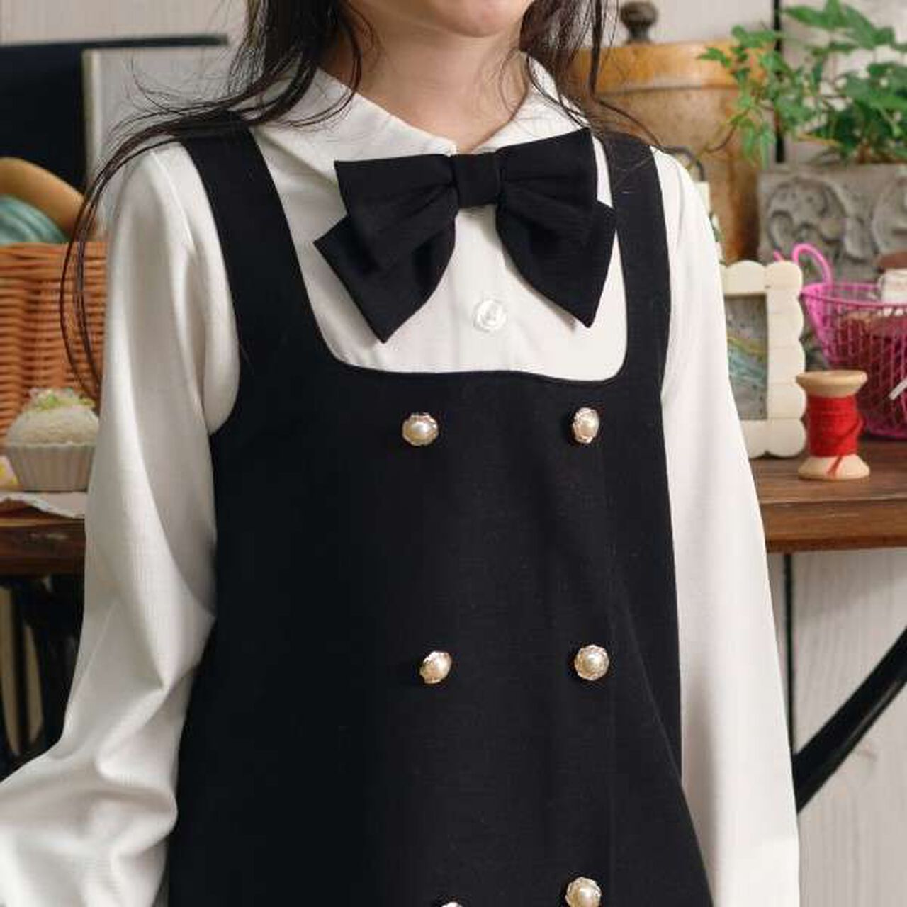 KP Layered One-Piece Dress with Ribbon [100-140],Beige, large image number 5