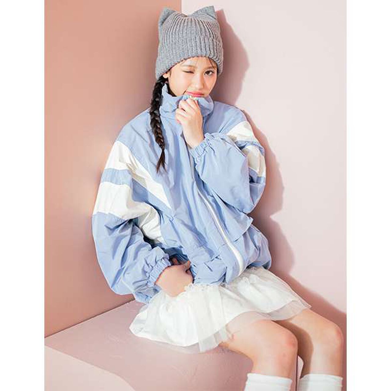 Water-Repellent Fleece-Lined Warm Color Block Track Jacket,Light beige, large image number 3