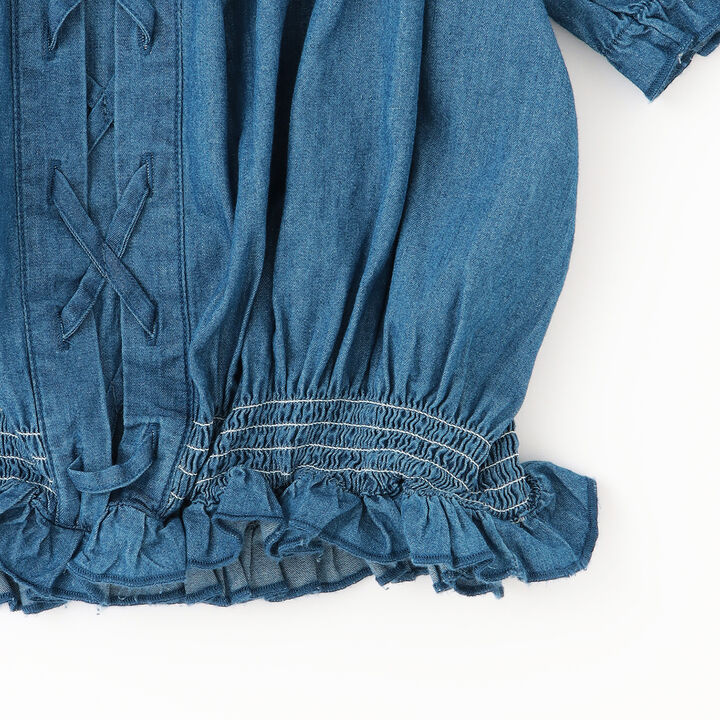 Lace-up Off-Shoulder Blouse,Gray, medium image number 4