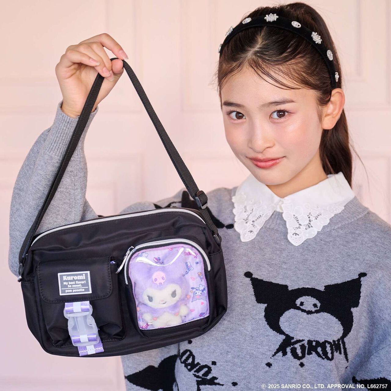 My Melody / Kuromi Casual Shoulder Bag,Black, large image number 0