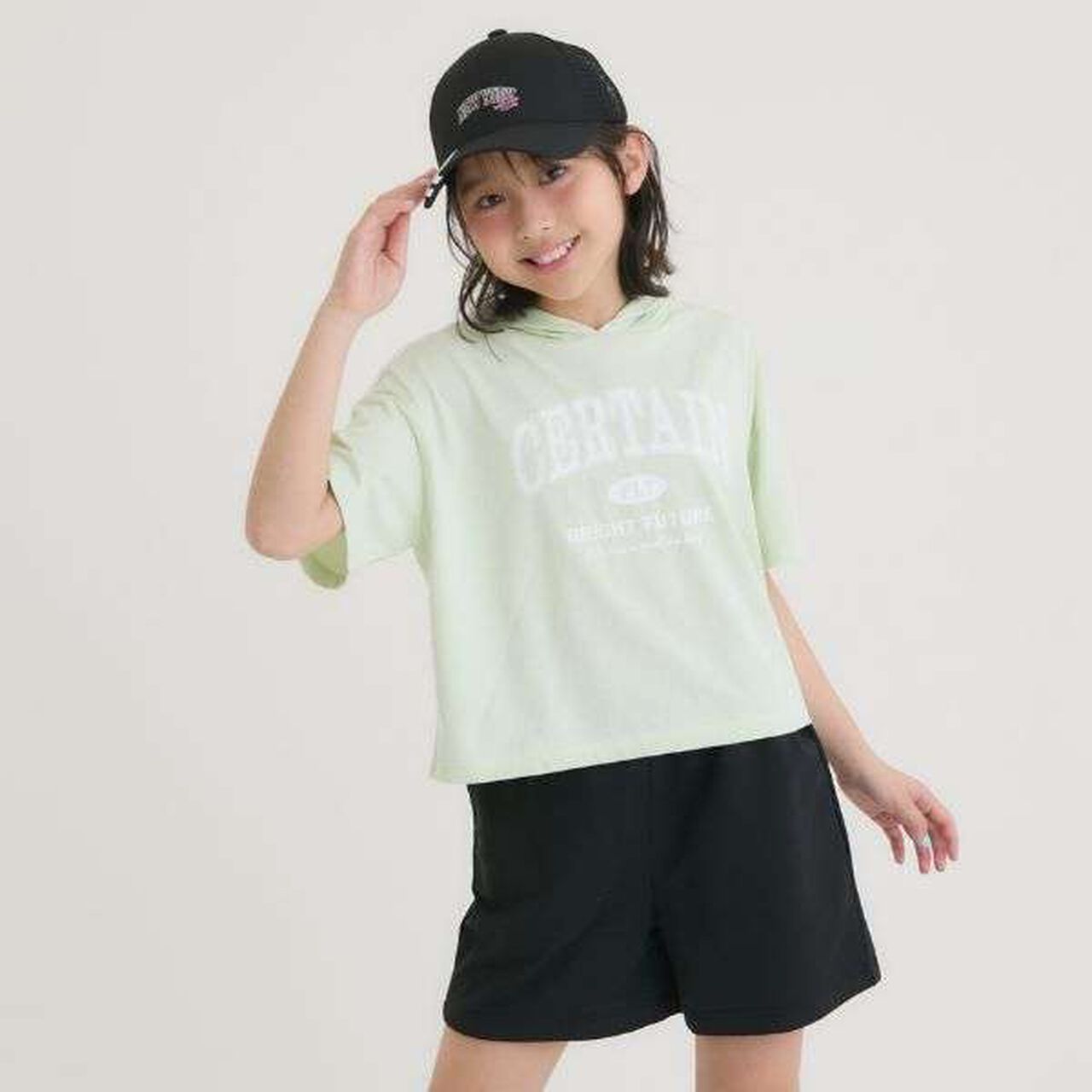 Cool Touch Short-Sleeve Hoodie + Half Pants Set,Yellow green, large image number 0