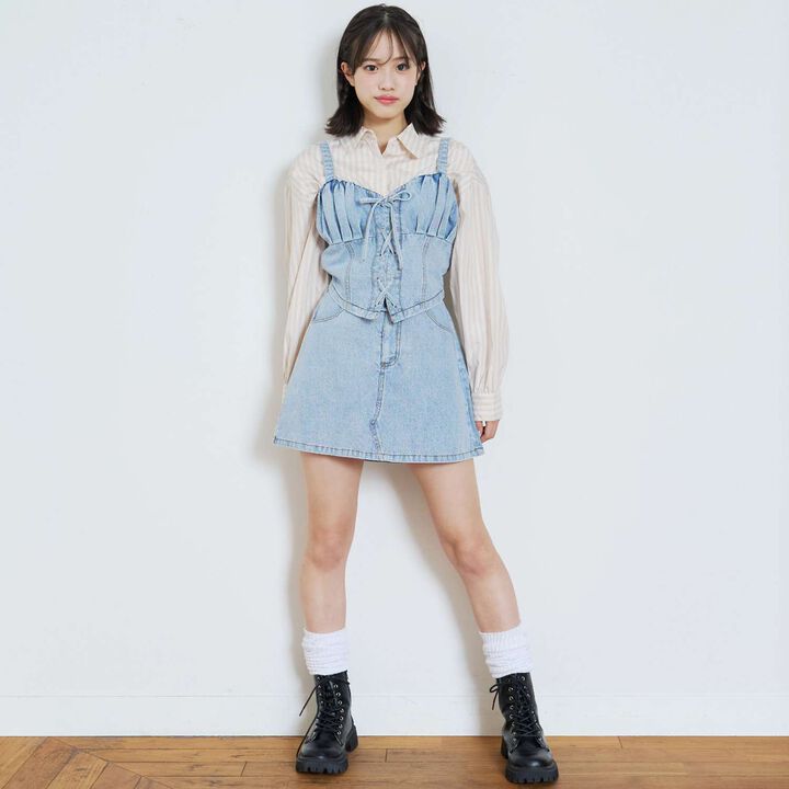 Denim Skirt Outfit Set,Gray, medium image number 2