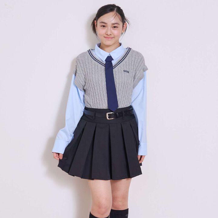 [Easy Care] Pleated Skirt with Belt,Gray, medium image number 1